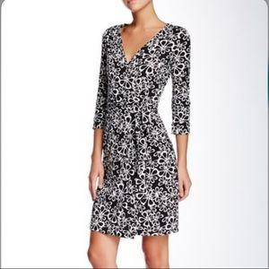 NWOT DVF Black & White Floral Wrap Dress